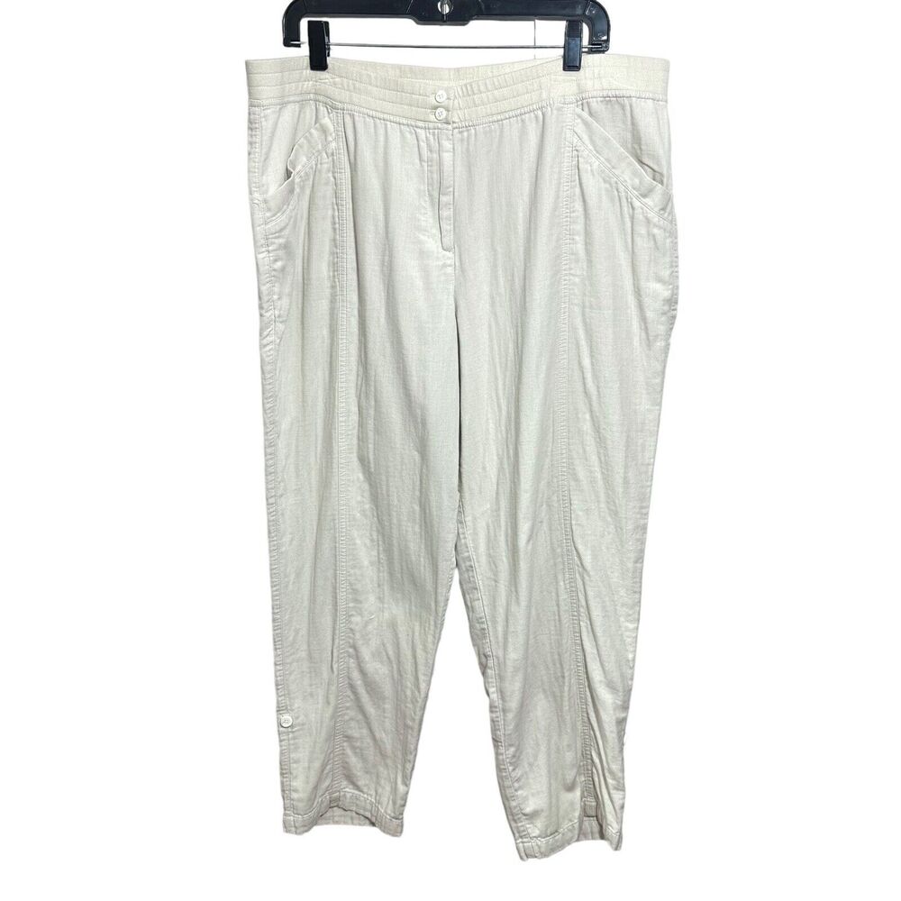 J Jill Women's Size 18 Cream 100% Cotton Roll Up Hem Pants Casual Lightweight